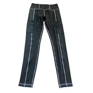 Frayed Jeans Womens Black Cargo Leggings Contrast Stitch Pockets Medium